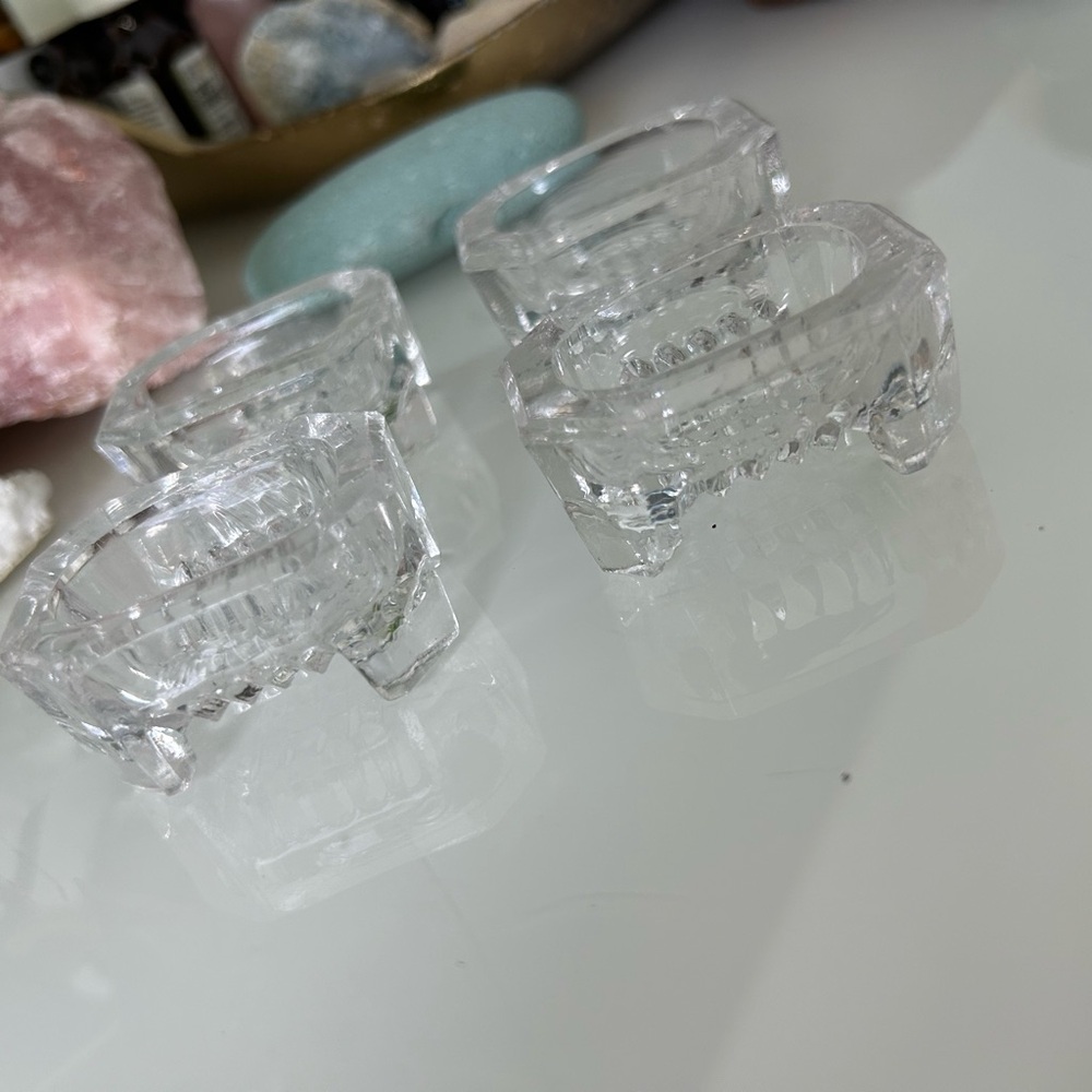 4 Vintage Elegant Clear Glass Cut Crystal Salt Cellars Open Salt Dish - Picture 4 of 9